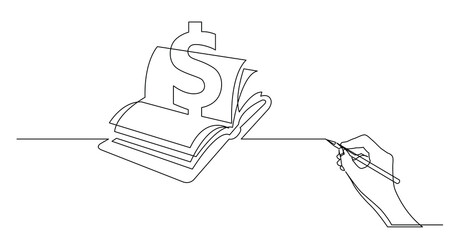 Poster - hand drawing business concept sketch of open notebook with dollar sign - png image with transparent 