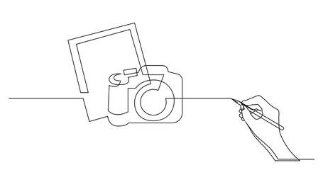 Poster - hand drawing business concept sketch of photo camera and pictures - PNG image with transparent background