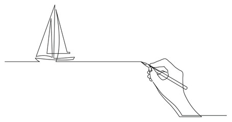 Poster - hand drawing business concept sketch of sailing boat - png image with transparent background