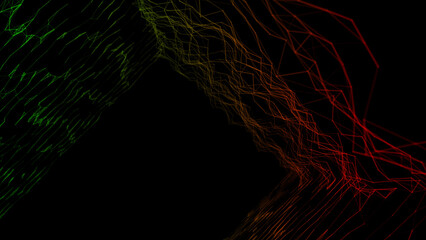 Poster - Digital path with linear connections. Molecular interweaving of lines. Technological connections of space and time. The concept of leaders in the technological world. 3D visualization.