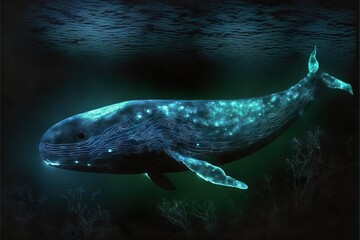 Bioluminescent whale, generative ai