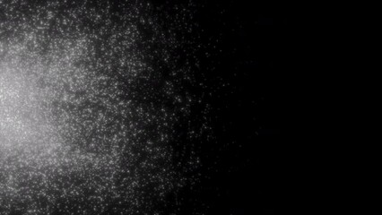 Poster - Black background filled with sequins. Motion. Orange and white glitter in the animation that crumbles in different directions.