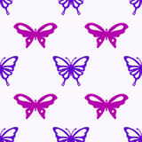 Fototapeta Motyle - Vector cute butterfly seamless repeat pattern design background. Trendy colorful butterflies silhouettes for fashion, cover, textile.