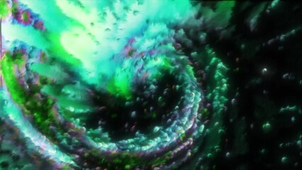 Poster - Spiral Cosmic Explosion. Motion. Swirling misty spiral with shiny particles. Colorful spiral rotates with misty vortex and shiny particles