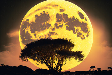 Wall Mural - full moon in a yellow sky. Generative AI