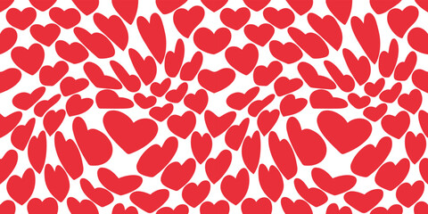 Aufkleber - Retro Groovy Pattern with Red Hearts on White Background. Hippie Psychedelic Seamless Pattern for Valentine's Day. Abstract Vector Trippy Art Print. Funky Texture in Trendy 60s 70s Cartoon Style