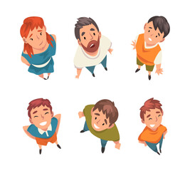 Sticker - Top view of people looking up set. View from above of man, woman and children cartoon vector illustration