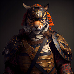 Sticker - Tiger Samurai in Edo period armor generative ai