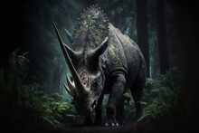 Triceratops Dinosaur, Ancient Herbivore Dinosaur, Extinct Animal. Generative AI