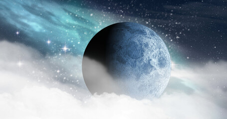 Poster - Image of planet earth in universe with stars and clouds