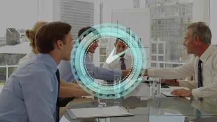 Canvas Print - Animation of digital clock over multiracial business people shaking hands and sealing deal in office