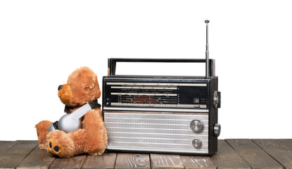 Sticker - Retro toy Bear and radio recorder