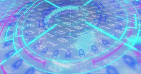 Poster - Animation of scope scanning and data processing over blue background