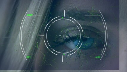Aufkleber - Animation of scope scanning and data processing over woman's blue eye