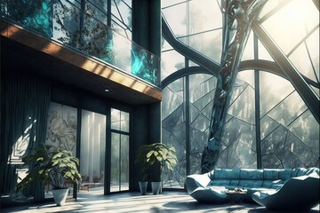 Wall Mural - 4K resolution or higher, Ethereal Glass House Interior. Generative AI Technology