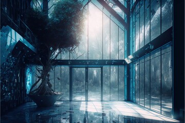 Wall Mural - 4K resolution or higher, Ethereal Glass House Interior. Generative AI Technology