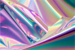 Leinwandbild Motiv shimmering hologram style plastic wrap with pastel colors reflections, generative AI