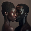 © wetzkaz - African black beautiful young persons, one woman and one man with bare upper body and elegant look. Generative AI