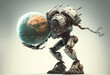 © wetzkaz - a robot with an abstract image of planet earth. Generative AI