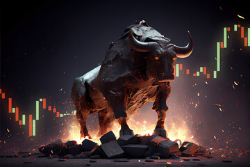 Wall Mural - statue of the rise of the bull market investors concept