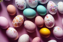 Pastel Easter Eggs In Flowers With Floral Print 