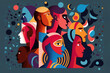 Crowd of diverse people, modern stylized flat design. Represents diversity and inclusion.