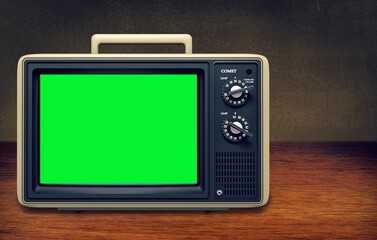 Poster - Old retro TV with blank screen on dark background