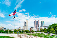 Columbus, Ohio Skyline With Flags