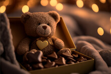 Scatola Di Cioccolatini Di San Valentino Con Orsacchiotto Carino Generati Dall'AI