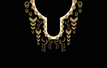 Wall Mural - Necklace Geometric Ethnic pattern traditional. tribal embroidery design for fashion women. shirt and clothing decoration pattern. vector illustration on black background.