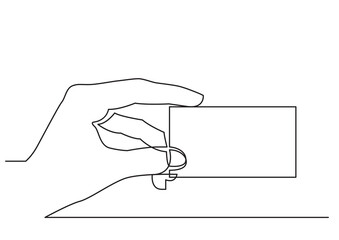 Poster - continuous line drawing hand showing blank business card - png image with transparent background