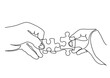 © OneLineStock - continuous line drawing hands solving jigsaw puzzle - PNG image with transparent background