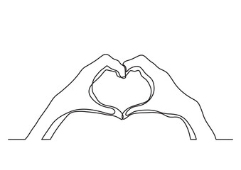 Poster - continuous line drawing hands showing love sign - png image with transparent background