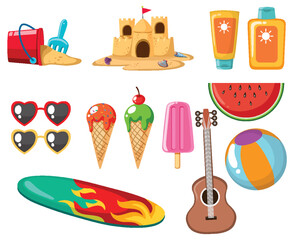 Wall Mural - Summer beach icons set