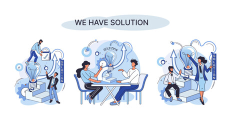 Wall Mural - Reaching solution as result of work of business team. Startup employees. Goal thinking. Cooperation construction by agency create team. Creative successful management metaphor, decision and teamwork