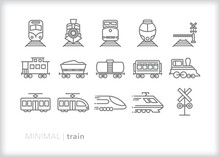 Set Of Train, Railroad, Locomotive And Light Rail Line Icons