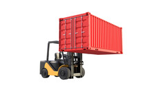 Forklift Truck Lifting Container On Transparent Background, PNG File