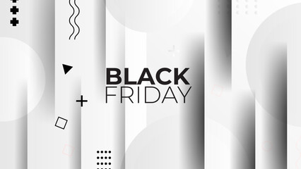 Sticker - Black friday super sale off poster background social media promotion design. trendy modern typography with long shadow style and White vector illustration graphic template