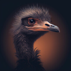 Wall Mural - Ostrich Bird Emu Large Animal Avian Portrait Vector Art AI Generative 