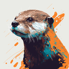 Wall Mural - Otter Cute Animal Portrait Vector Art AI Generative