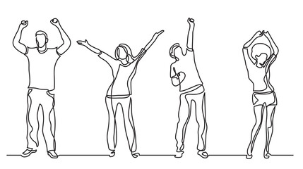 Sticker - continuous line drawing group of cheerful people - PNG image with transparent background