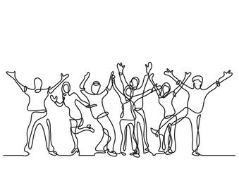 Wall Mural - continuous line drawing happy cheerful crowd of people - PNG image with transparent background