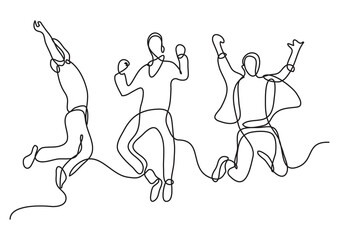 Sticker - continuous line drawing jumping team young men - PNG image with transparent background