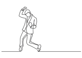Poster - continuous line drawing man cheering - PNG image with transparent background