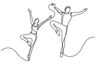 Poster - continuous line drawing two ballet dancers - png image with transparent background