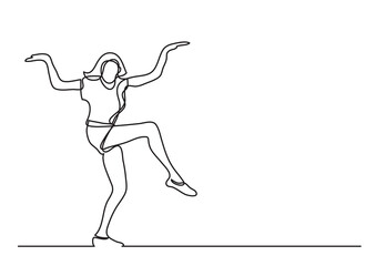 Wall Mural - single line drawing happy dancing woman - PNG image with transparent background