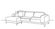 continuous line drawing of large modern sectional sofa with cushions - PNG image with transparent background