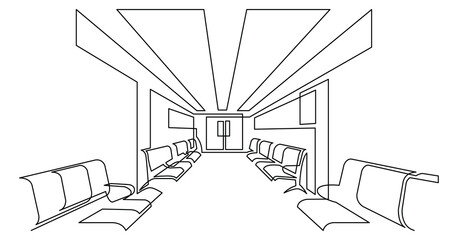 Poster - continuous line drawing of hospital corridor waiting area - png image with transparent background