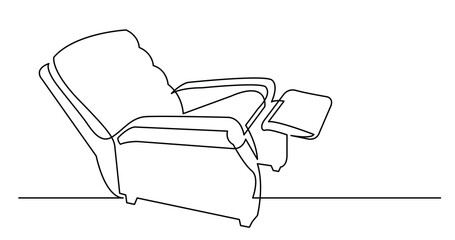 Wall Mural - continuous line drawing of old fashioned comfortable recliner armchair - PNG image with transparent background