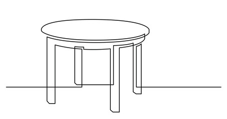 Wall Mural - continuous line drawing of wood round table - PNG image with transparent background